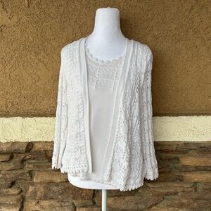 Alfred Dunner White Lace Cardigan Sweater